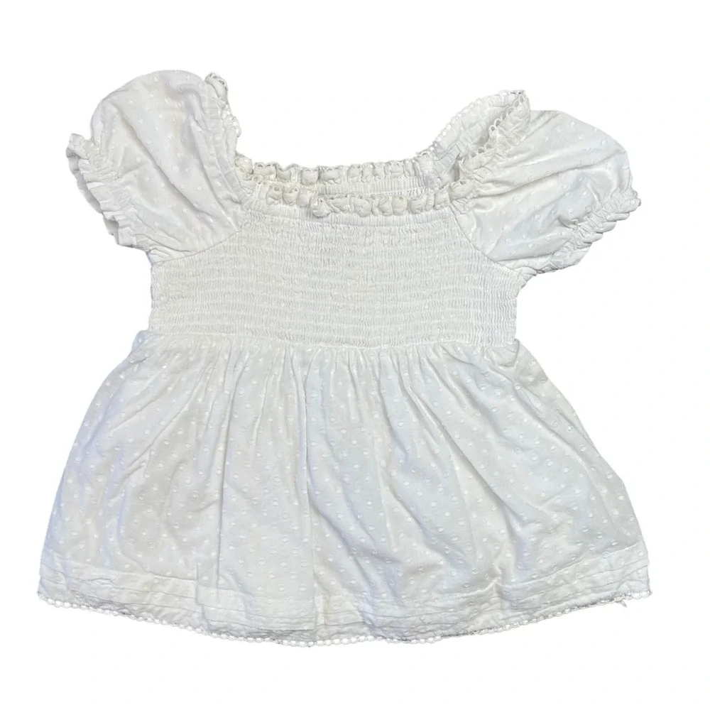 Haute Hippie Kids White Swiss Dot Smocked Puff Sleeve Top Coastal‎ Boho Size 4T